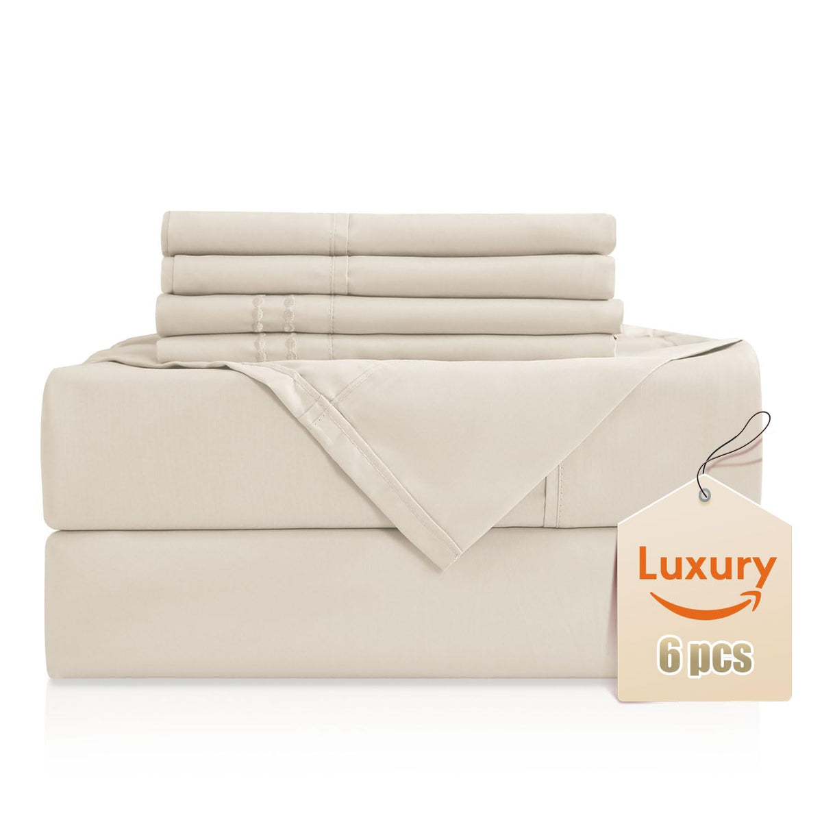 Luxury Silky Soft Bed Sheet Set, 6 Piece,King Size, Fits 16 Inch Deep Pocket Mattresses, Wrinkle Free & Breathable Cooling, Ivor