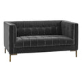 Steve Silver Furniture Isaac Gray Velvet Loveseat, Luxe Mid Century Modern Design w/Brass Legs and Channel Stitching, Living Room, Sofa, Apartmnet, 33" D x 57.5" W x 32.25" H, Moonlight Grey