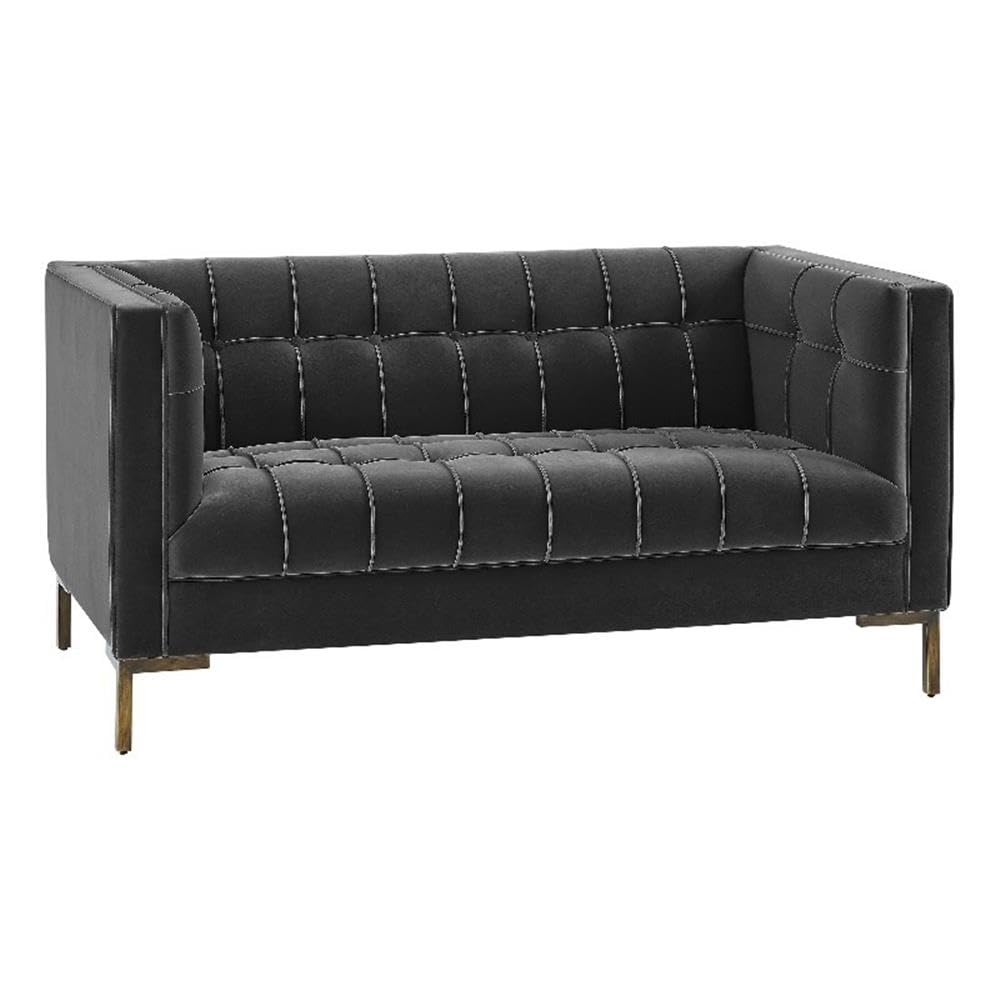 Steve Silver Furniture Isaac Gray Velvet Loveseat, Luxe Mid Century Modern Design w/Brass Legs and Channel Stitching, Living Room, Sofa, Apartmnet, 33&quot; D x 57.5&quot; W x 32.25&quot; H, Moonlight Grey