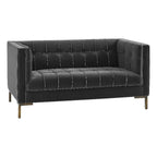 Steve Silver Furniture Isaac Gray Velvet Loveseat, Luxe Mid Century Modern Design w/Brass Legs and Channel Stitching, Living Room, Sofa, Apartmnet, 33" D x 57.5" W x 32.25" H, Moonlight Grey