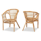 Baxton Studio Alleta Modern Bohemian Natural Brown Rattan 2-Piece Dining Chair Set
