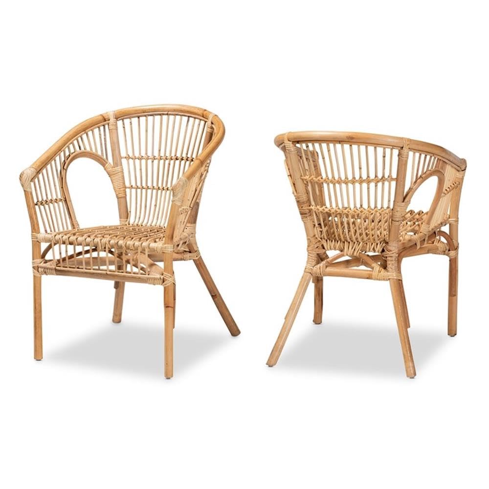 Baxton Studio Alleta Modern Bohemian Natural Brown Rattan 2-Piece Dining Chair Set