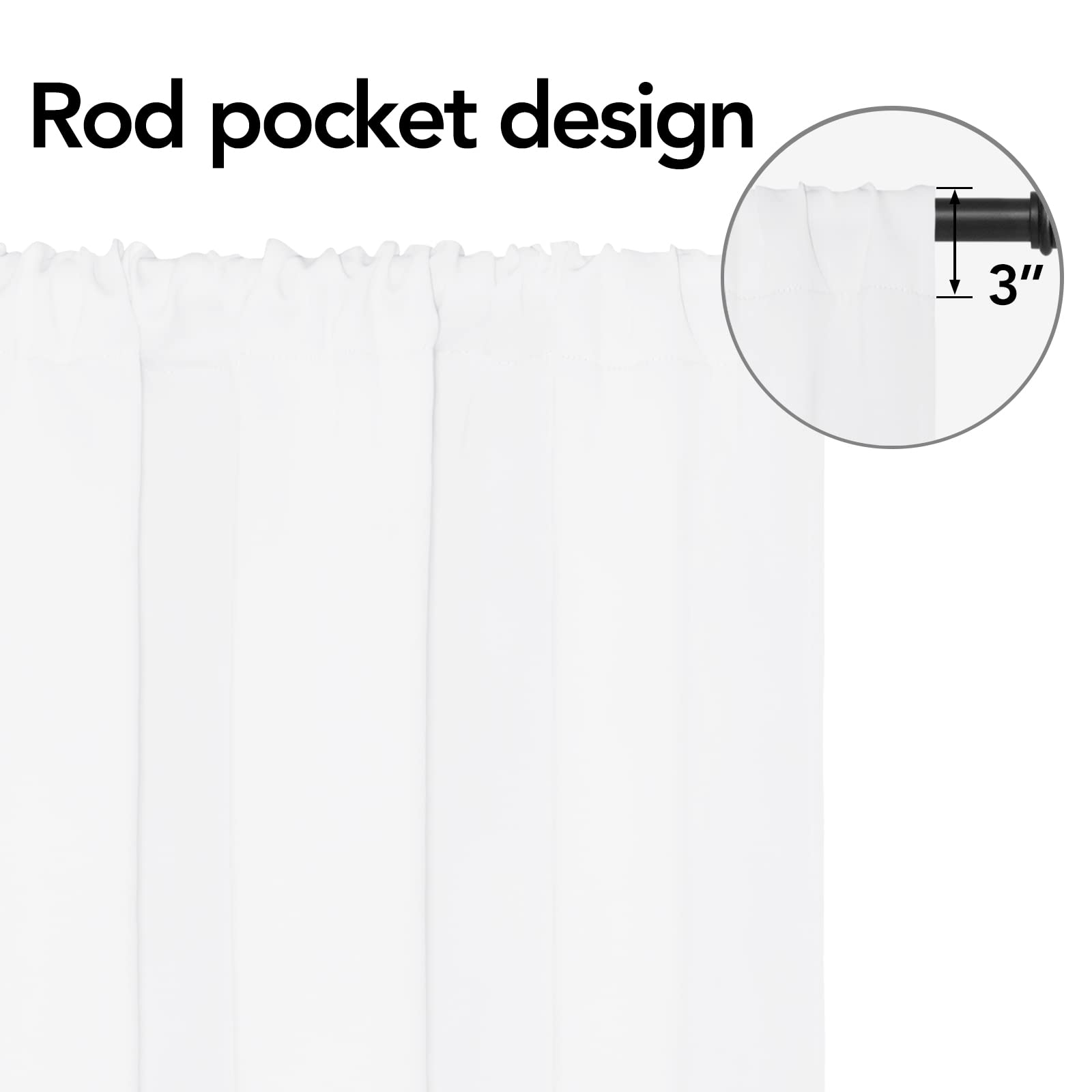 Easy-Going Rod Pocket Blackout Curtains For Bedroom, Room Darkening Window Curtains For Living Room, Thermal Insulated Noise Reduction Solid Window Drapes, 2 Panels(34X84 In, White)