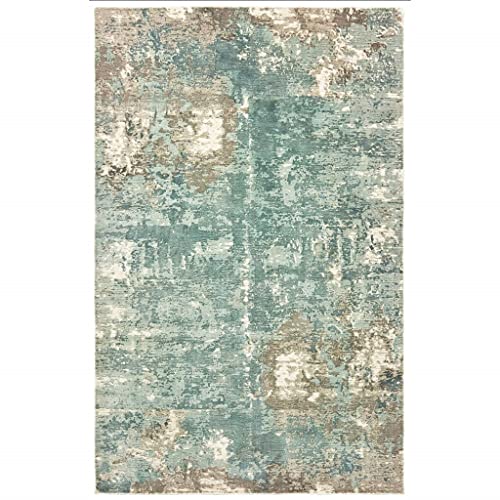 HomeRoots Viscose 9’ x 12’ Blue and Gray Abstract Pattern Indoor Area Rug