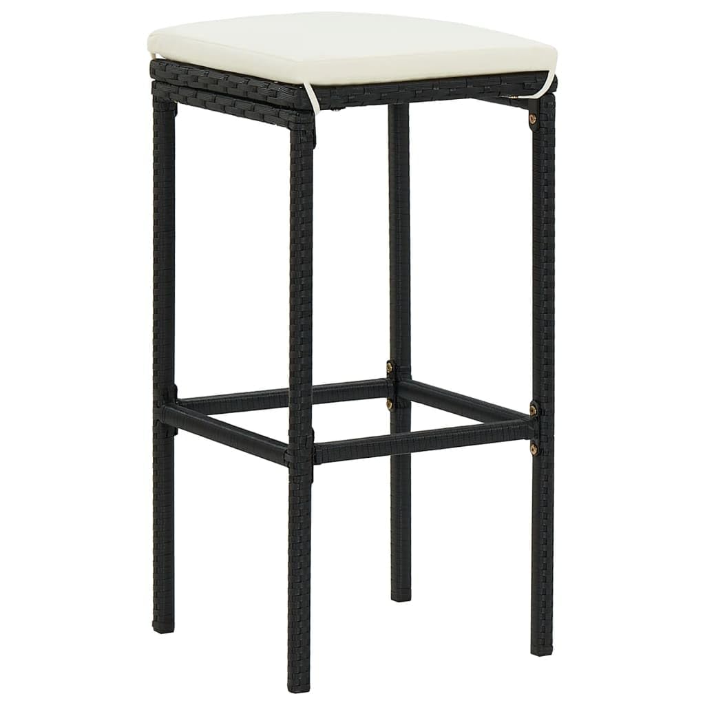 vidaXL 5-Piece Patio Bar Set with Black Poly Rattan Stools, Solid Acacia Wood Table, Cushions - Outdoor Furniture