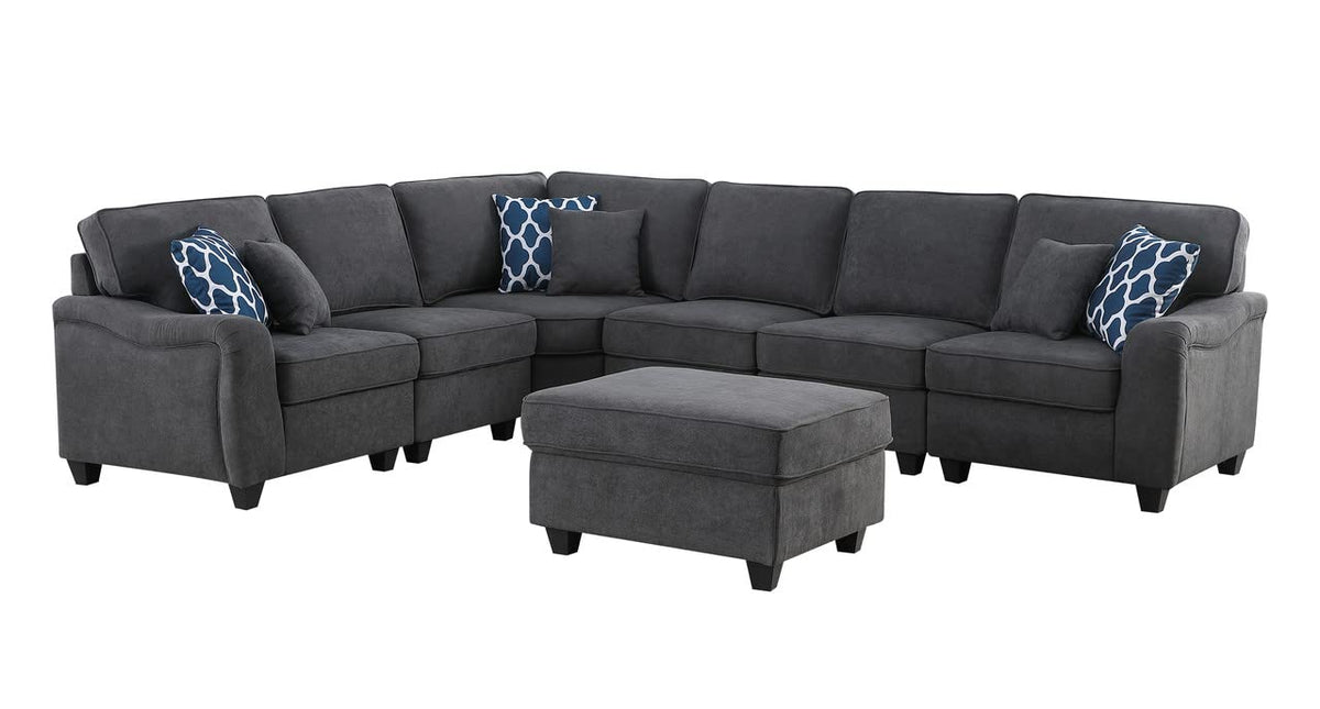 Lilola Home Leo Dark Gray Woven 7Pc Modular L-Shape Sectional Sofa and Ottoman