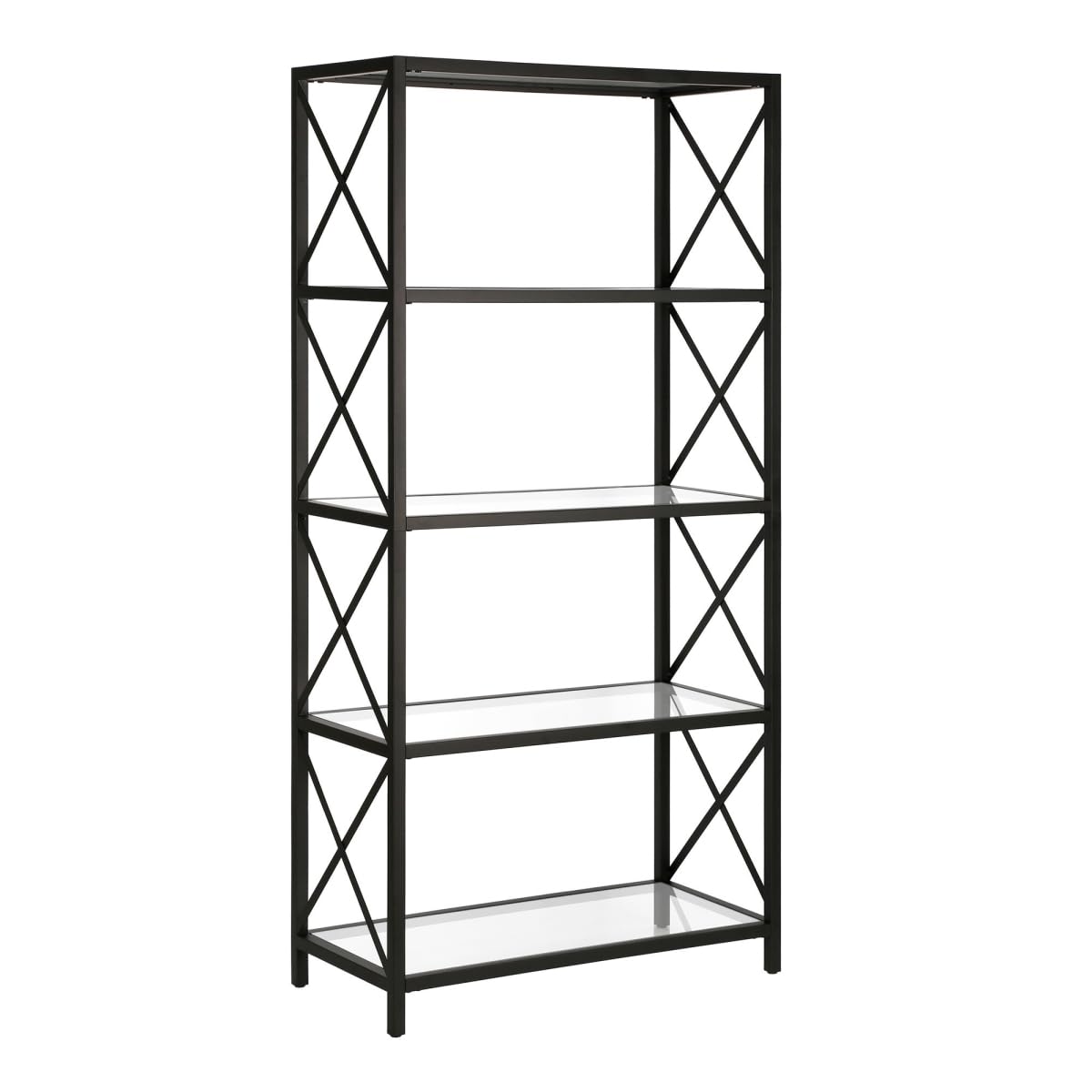 HomeRoots 527598 66 in. Black Metal & Glass Five Tier Etagere Bookcase