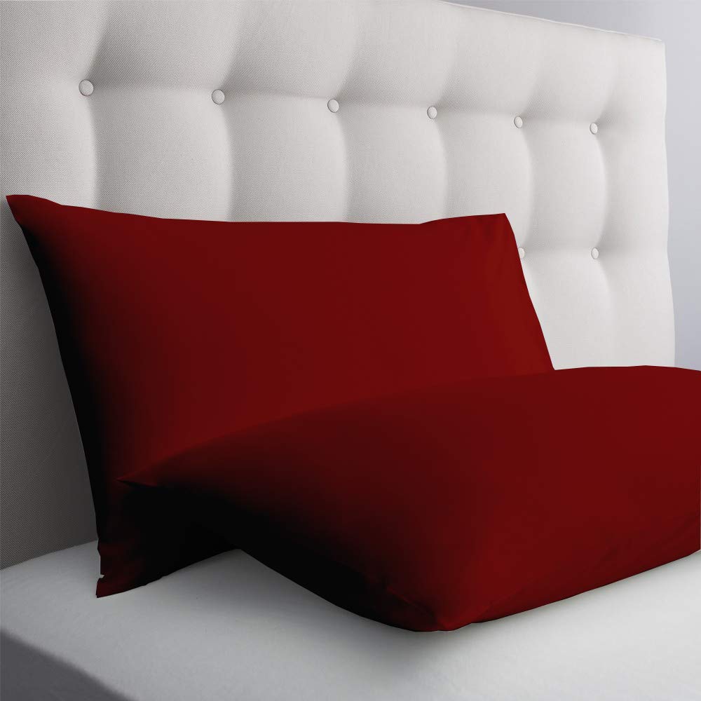Premium Hotel Quality 2 Piece Pillow Cases 100% Egyptian Cotton 600 Thread Count Pattern Solid (Queen Burgundy)