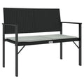 vidaXL - Modern 2-Seater Patio Bench with Cushion, Durable Poly Rattan and Steel Frame Construction, Black - Outdoor Garden and 