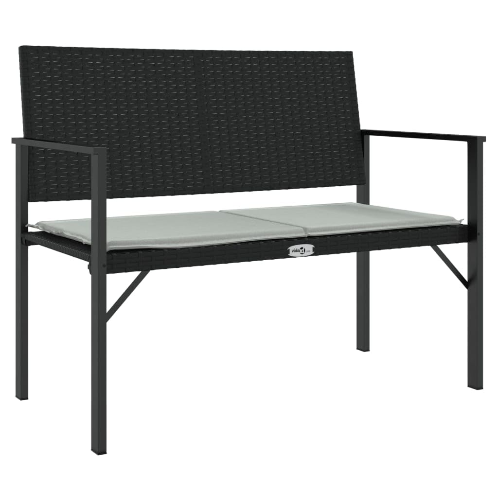 vidaXL - Modern 2-Seater Patio Bench with Cushion, Durable Poly Rattan and Steel Frame Construction, Black - Outdoor Garden and 