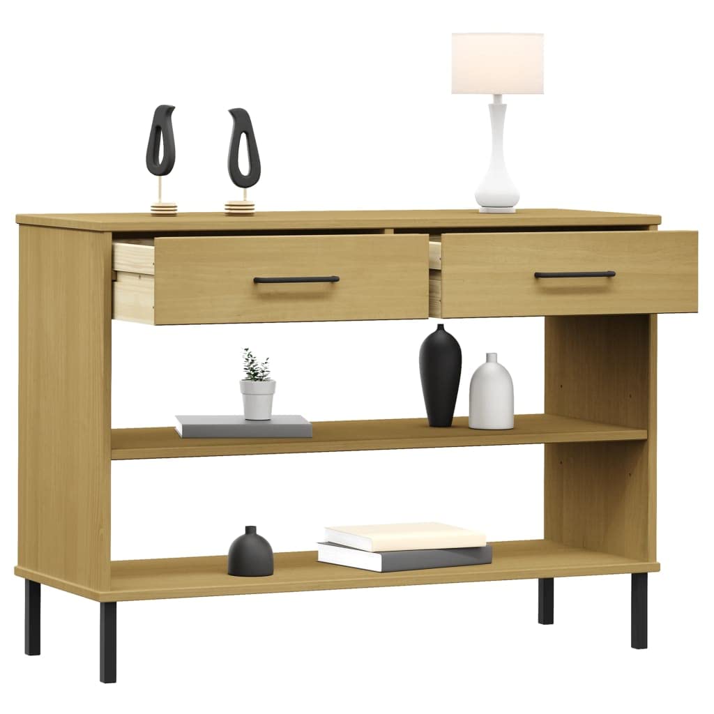INLIFE Console Cabinet with Metal Legs Brown Solid Wood Pine Oslo