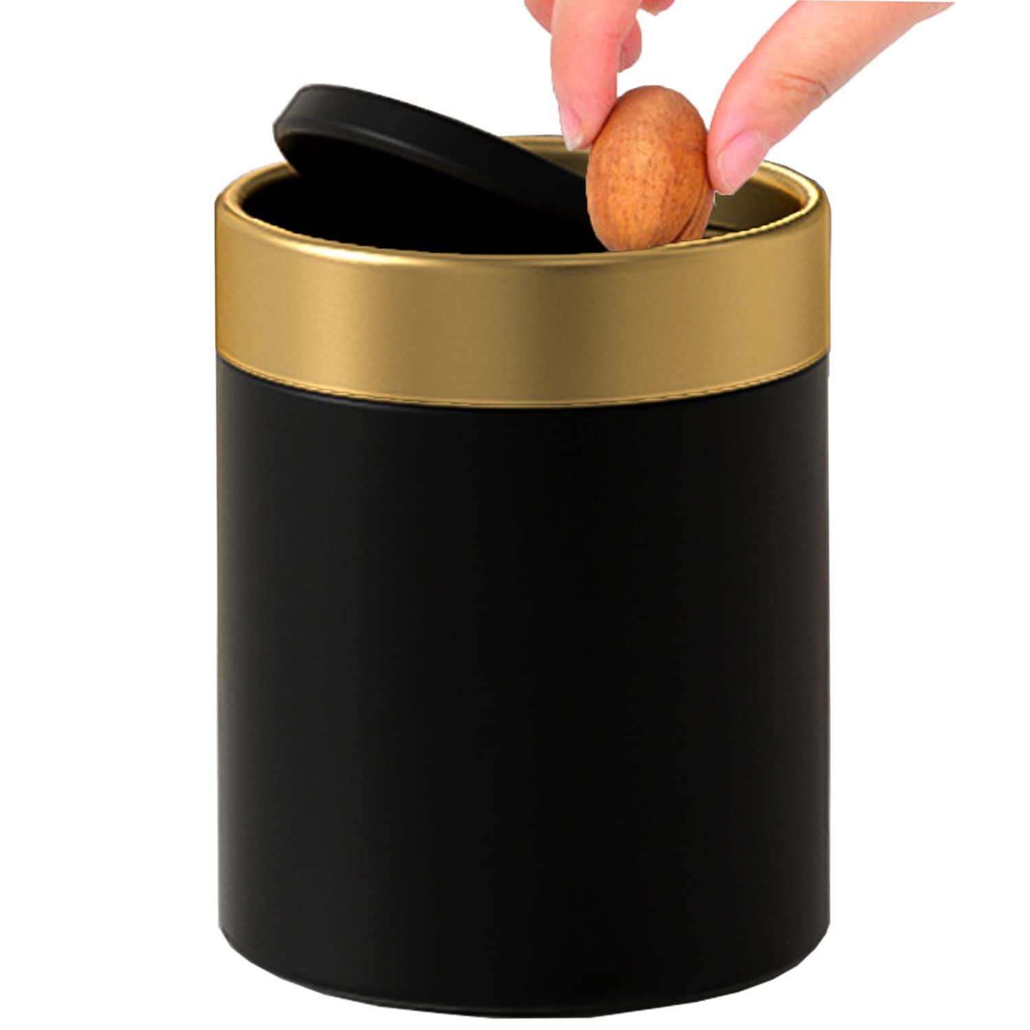 JILLICK Mini Trash Can, Metal Tiny Garbage Bin for Desk, Countertop, Coffee Bar, Makeup Vanity, 0.4 Gallon, Black