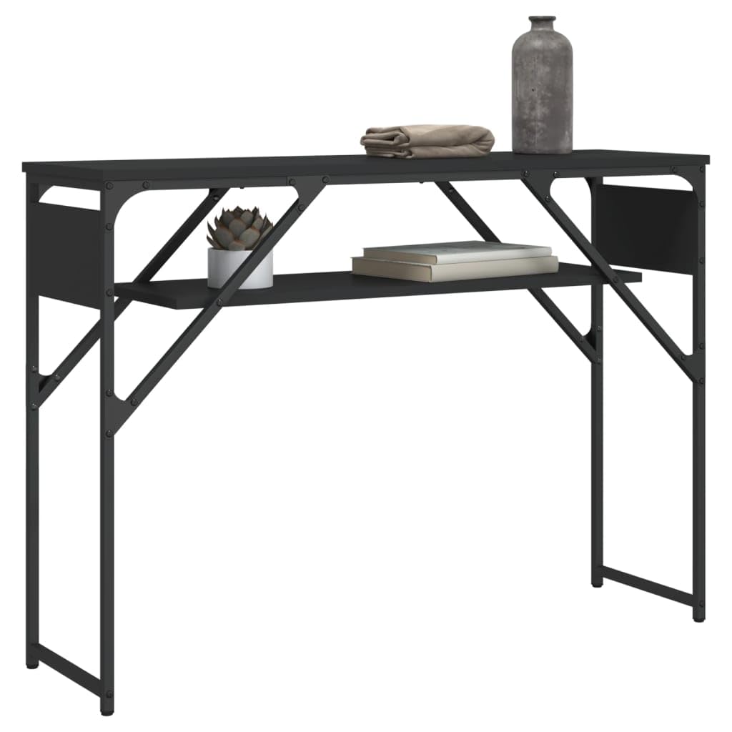 vidaXL Black Console Table with Shelf, Engineered Wood and Metal Frame, Industrial Style Entryway Hallway Living Room Furniture