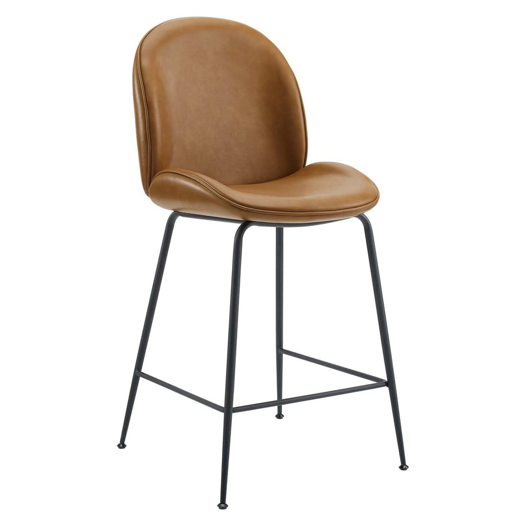 Modway Scoop Black Powder Coated Steel Leg Vegan Leather Counter Stool, Tan