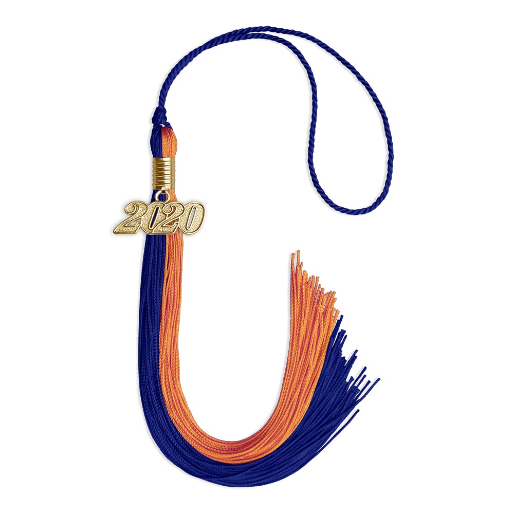 Endea Graduation Double Color Tassel with Gold Date Drop (Royal Blue/Orange, 2020)