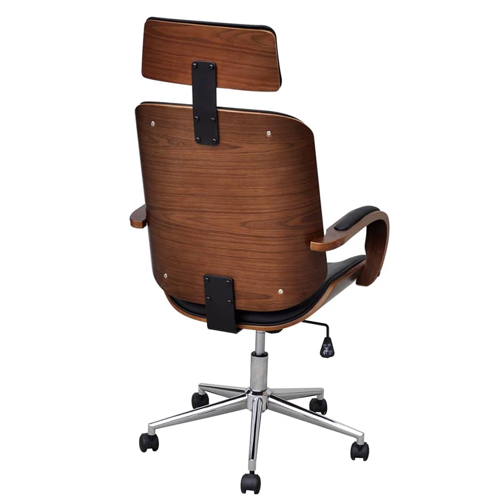 vidaXL Swivel Office Chair with Headrest, Artificial Leather and Bentwood Frame, Adjustable Height, Mobile with 5 Castors - Brown and Black