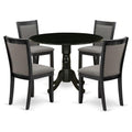 East West Furniture DLMZ5-AB6-50 5 Piece Dining Room Furniture Set Includes a Round Dining Table with Dropleaf and 4 Dark Gotham Grey Linen Fabric Parson Chairs, 42x42 Inch, Wirebrushed Black