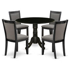 East West Furniture DLMZ5-AB6-50 5 Piece Dining Room Furniture Set Includes a Round Dining Table with Dropleaf and 4 Dark Gotham Grey Linen Fabric Parson Chairs, 42x42 Inch, Wirebrushed Black