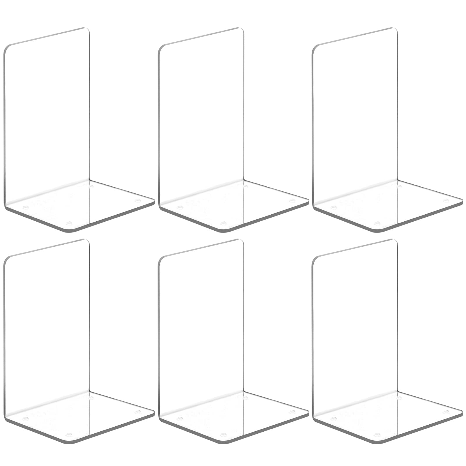 Vfine Acrylic Bookends 6 Pieces, Clear Bookends For Shelves Decor Heavy Duty Book Ends And Desktop Organizer, Book Stopper For H