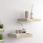 vidaXL 2 pcs Floating Wall Shelves, Oak, 9.1"x9.3"x1.5", Invisible Mounting, Honeycomb MDF and Metal Frame, Durable, for Displaying Collectibles, Suitable for Most Decor Styles