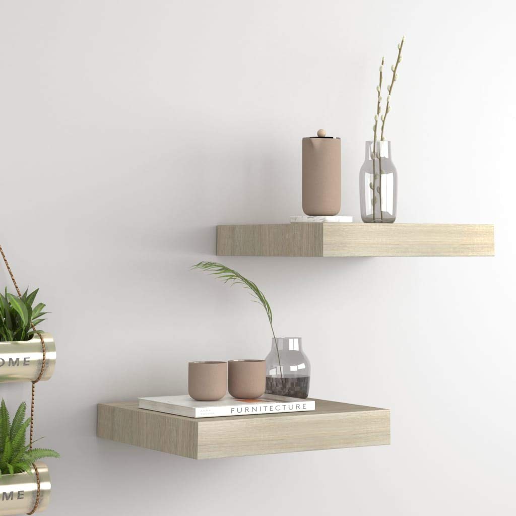 vidaXL 2 pcs Floating Wall Shelves, Oak, 9.1"x9.3"x1.5", Invisible Mounting, Honeycomb MDF and Metal Frame, Durable, for Displaying Collectibles, Suitable for Most Decor Styles