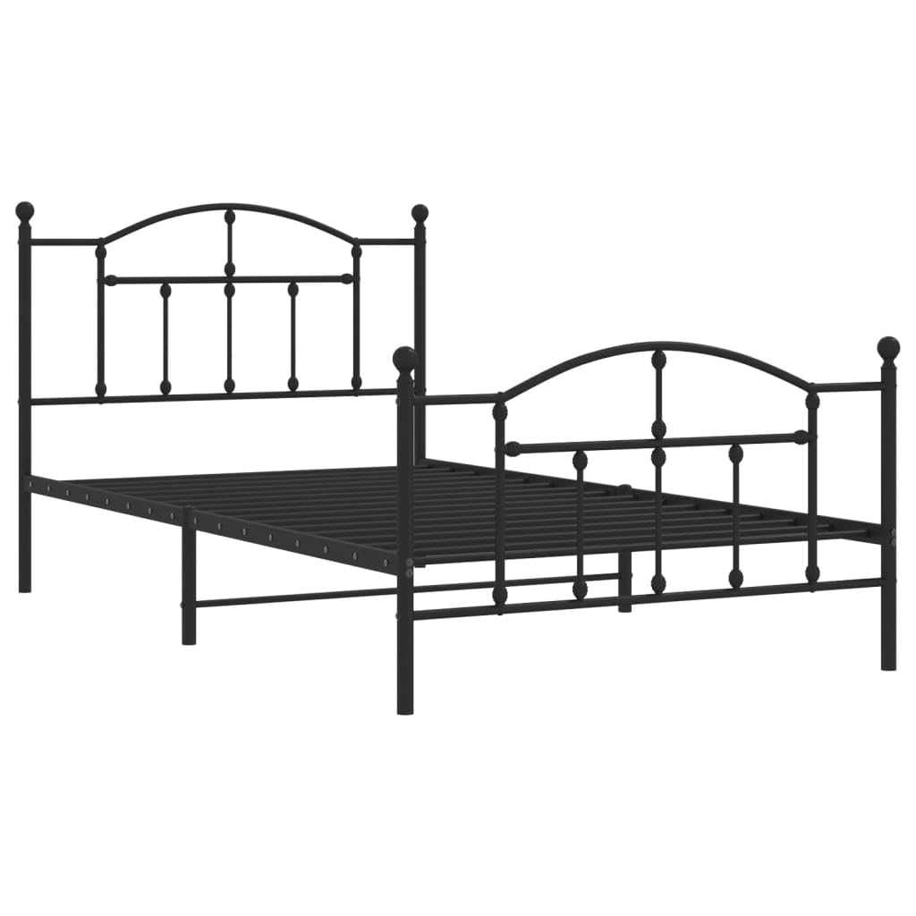 vidaXL Modern Metal Bed Frame with Classic Design Headboard and Footboard, Durable Steel Construction, Extra Storage Underneath - Black, 39.4x78.7 Inches.