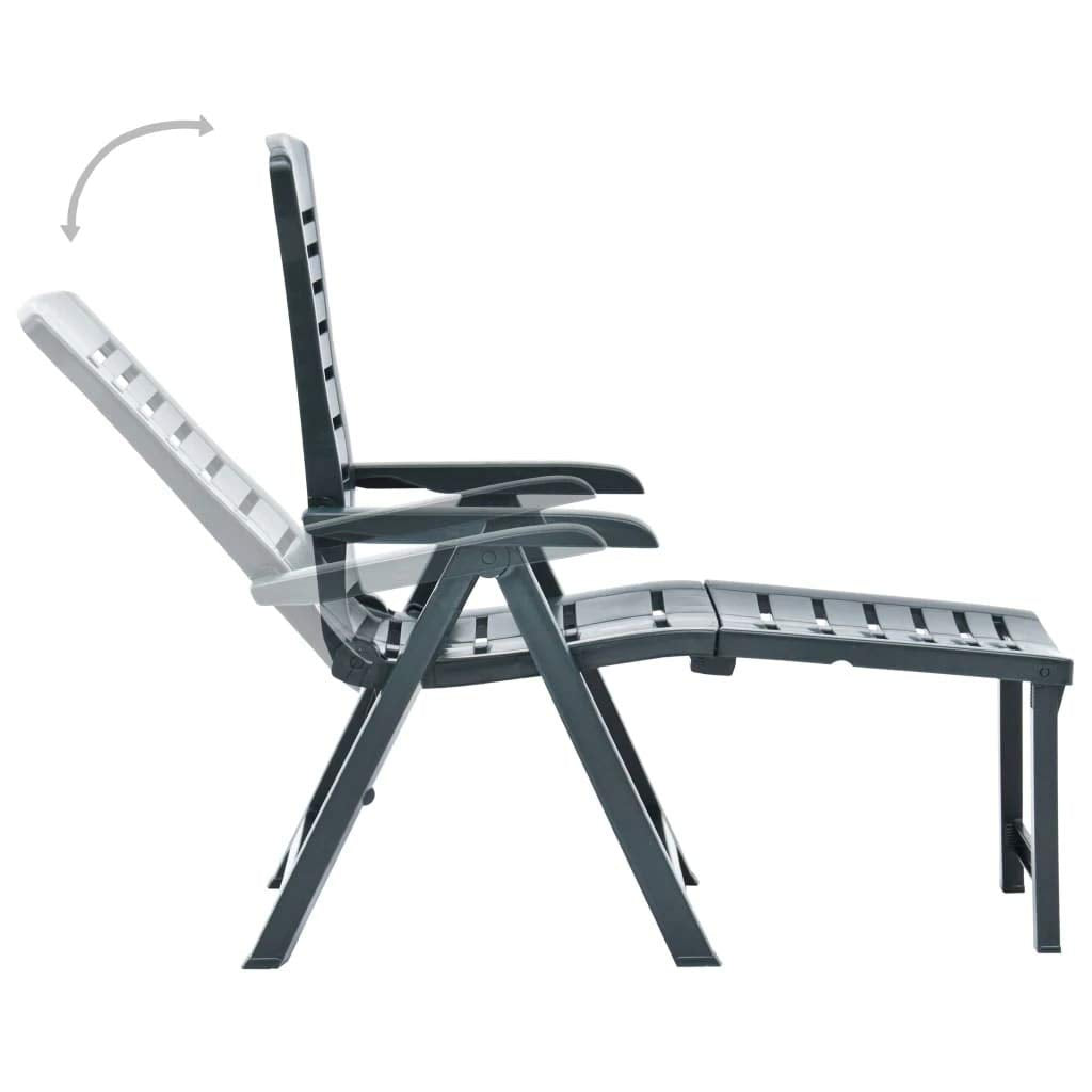 vidaXL Folding Sun Lounger – Green Plastic Outdoor Patio Garden Lounger with Adjustable Backrest - Portable Weather-Resistant Design