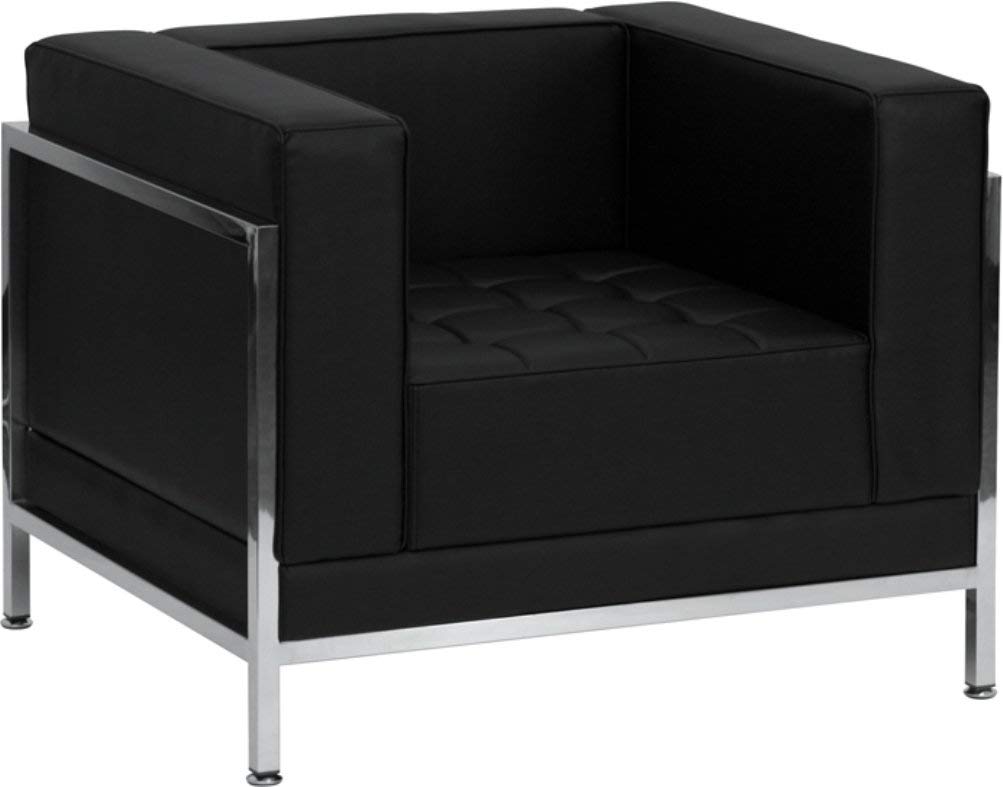 Flash Furniture HERCULES Imagination Series Black LeatherSoft 3 Piece Sofa Set with Stainless Steel Legs