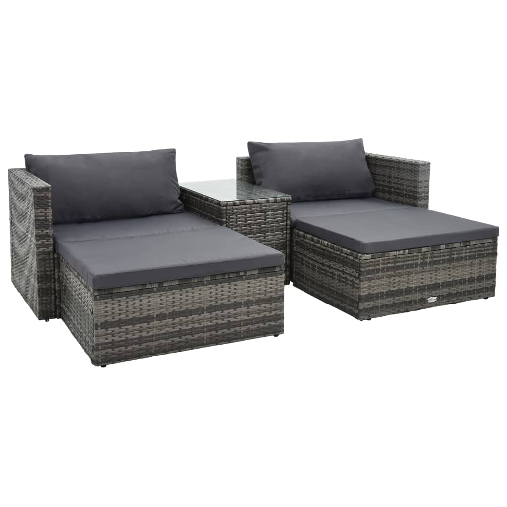 5 Piece Garden Lounge Set with Cushions Poly Rattan Gray