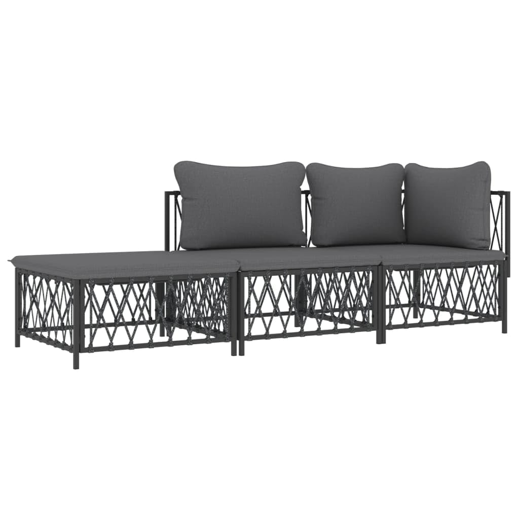 vidaXL Patio Furniture Set 3 Piece, Sectional Sofa with Cushions, Patio Lounge Set for Outdoor Garden Lawn Backyard, Anthracite Steel