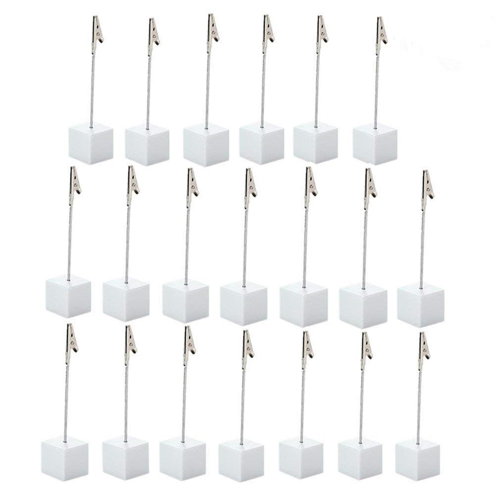 20Pcs Table Number Holder Name Place Card Holder Memo Clip Holder Stand Note Holder Pictures Card Paper Menu Clip  (White)