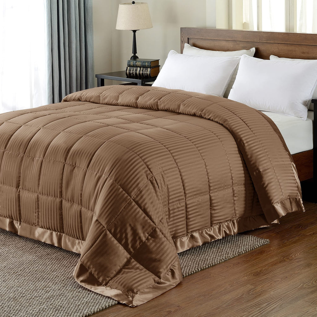 Downluxe King Size Blanket With Satin Trim, Lightweight Down Alternative King Blanket For All Season, Machine Washable (Brown, 9