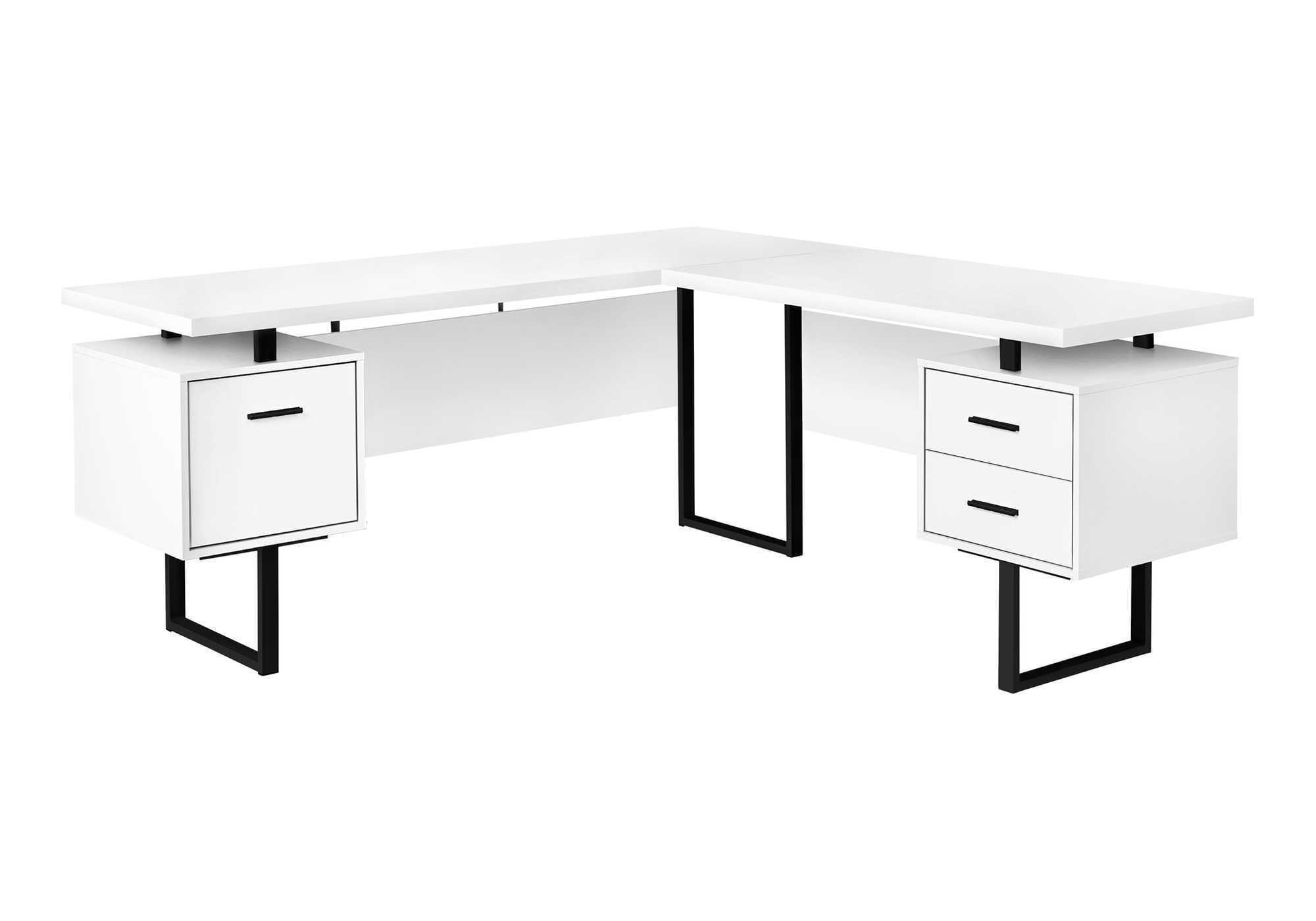 Monarch Specialties I 7616 Computer Desk, Home Office, Corner, Left, Right Set-Up, Storage Drawers, 70&quot; L, L Shape, Work, Laptop, Metal, Laminate, White, Black