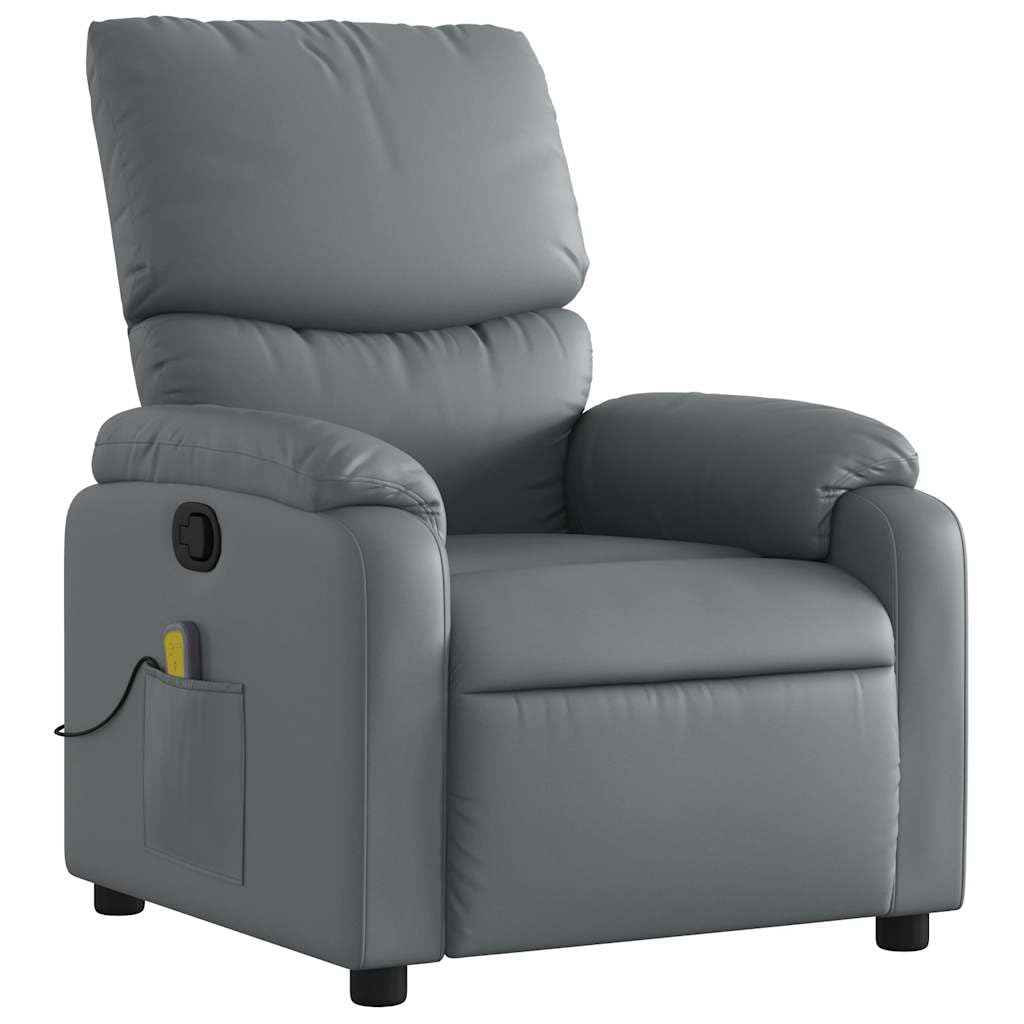 vidaXL Leather Massage Recliner Chair for Living Room, Home Theater, 6-Point Vibration Massage, Adjustable Back & Footrest, Side Pocket, Gray