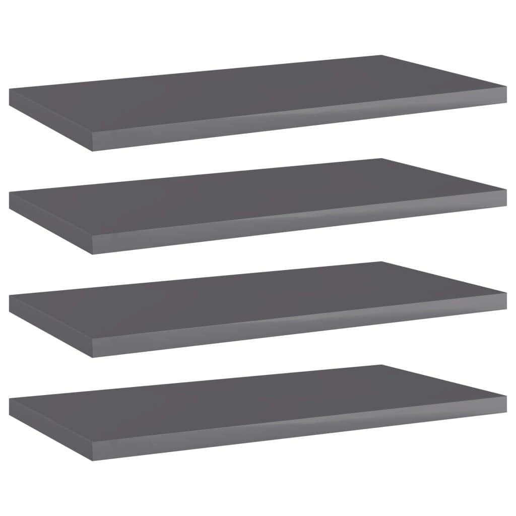 vidaXL Bookshelf Boards - Floating Shelf - High Gloss Gray - Engineered Wood - 15.7"x7.9"x0.6" - Modern Storage Solution - Set of 4