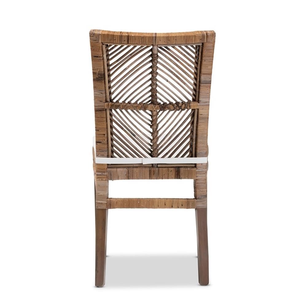 Baxton Studio Laluna Gray Natural Rattan and Mahogany Dining Chair with Cushion
