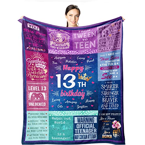 Wisegem 13Th Birthday Gifts For Girls - Best Gifts For 13 Year Old Girls 60'X50' Blanket - Gifts For 13 Year Old Girl - Teenag