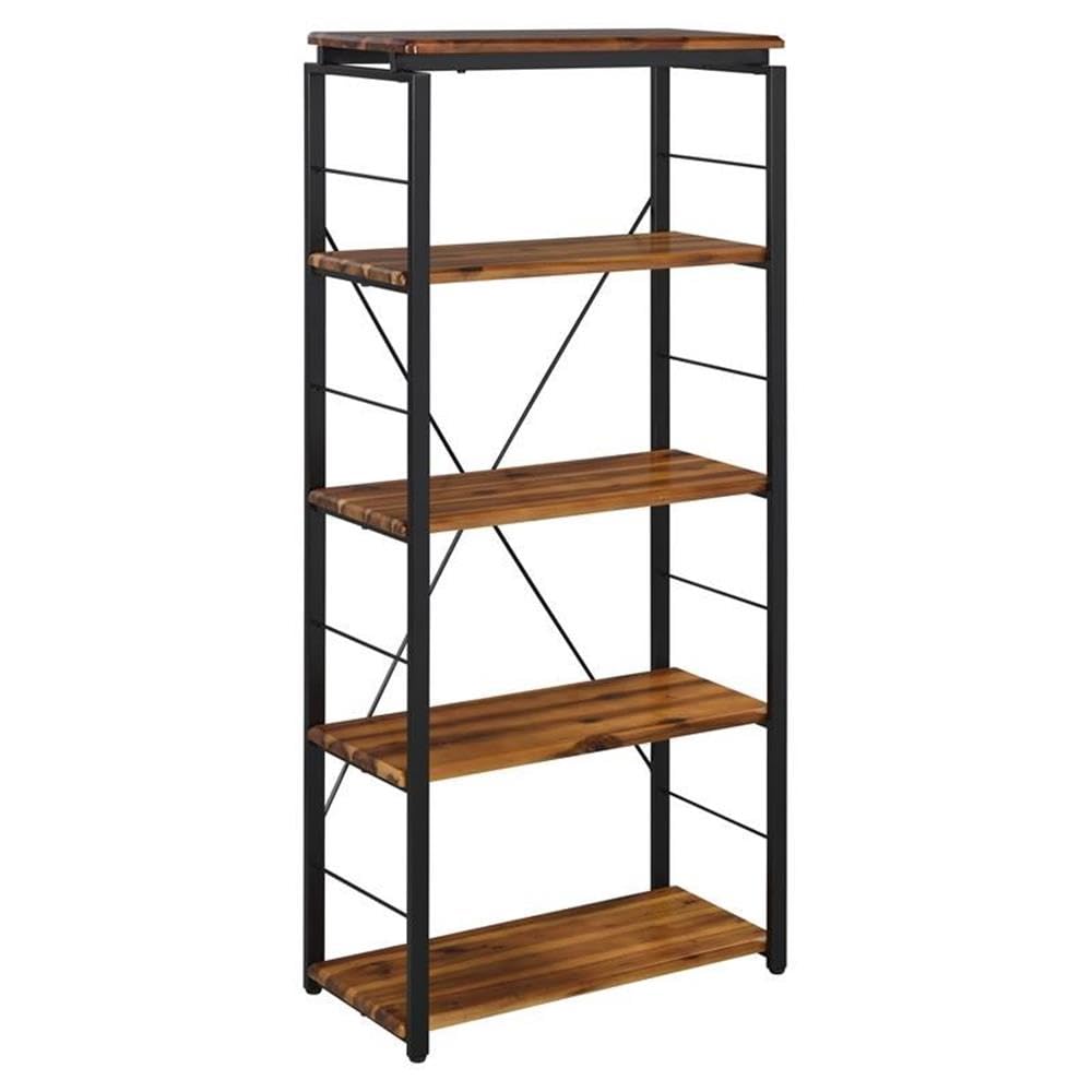 Acme Jurgen 5 Wooden Rectangular Bookshelf With Metal Frame In Oak And Black
