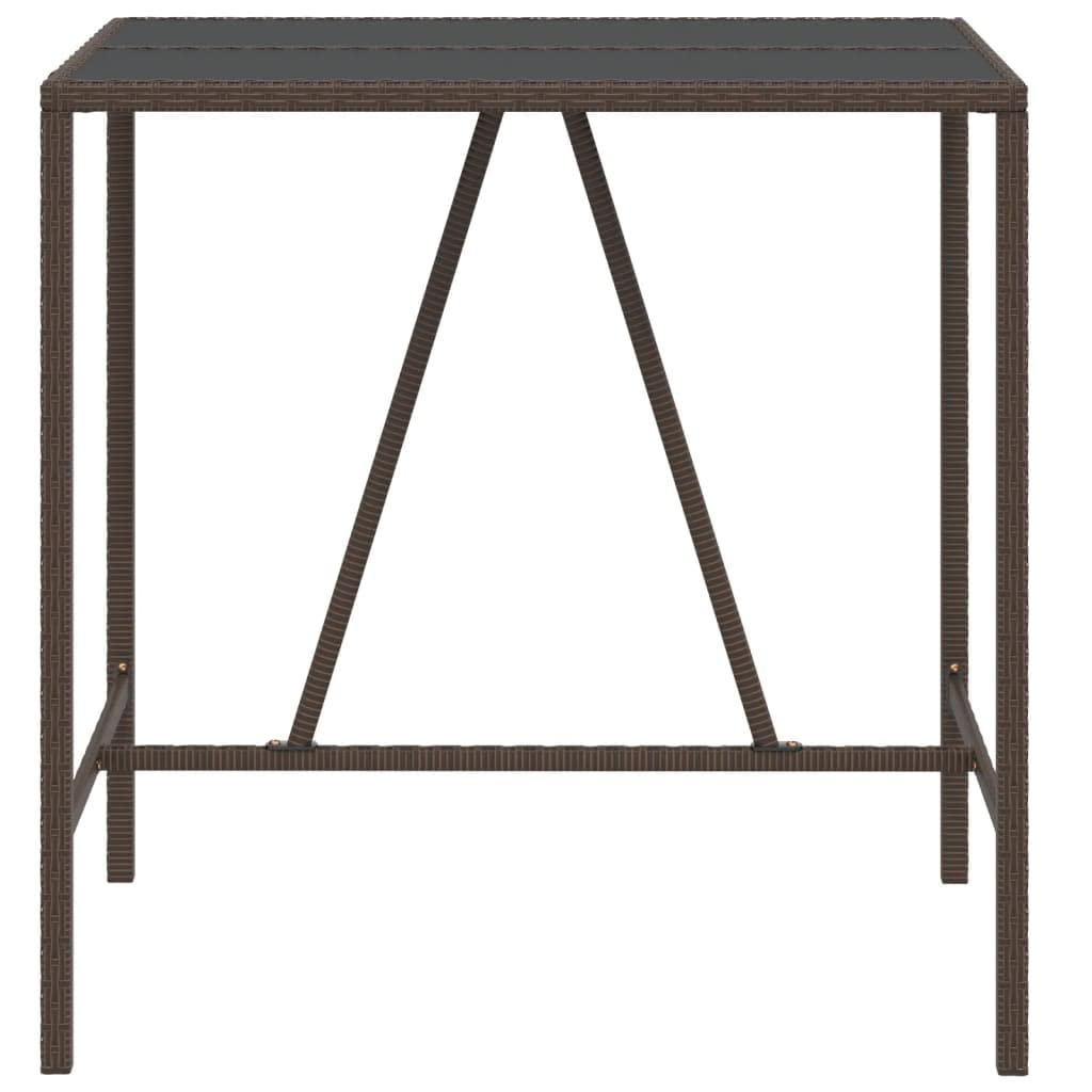 vidaXL Outdoor Bar Table with Glass Top, Brown Poly Rattan, Powder-Coated Steel Frame, Tempered Black Glass, Weather-Resistant - 43.3"x27.6"x43.3"