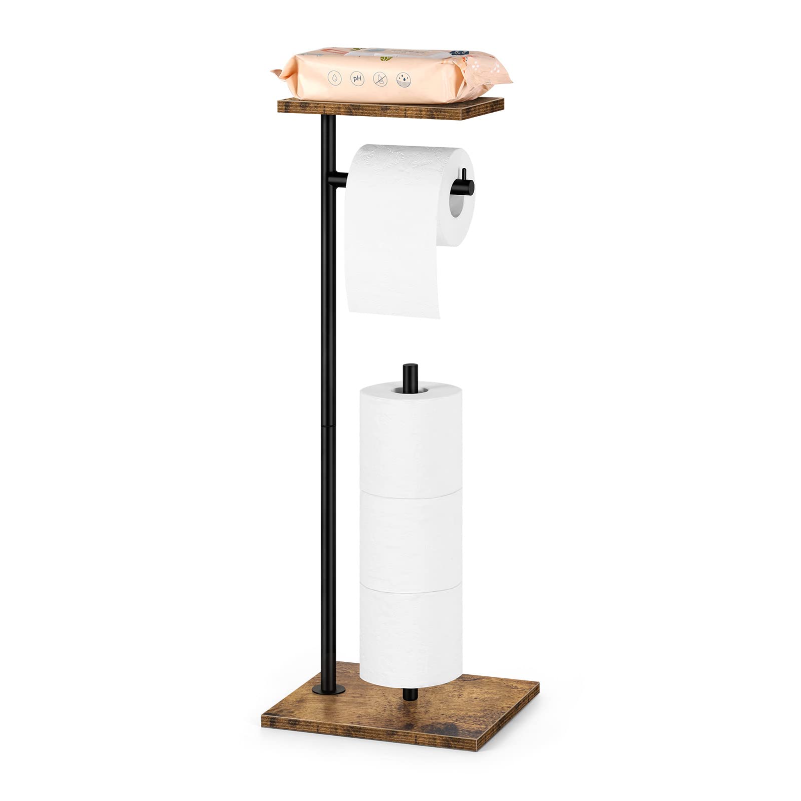 Toilet Paper Holder Stand FreeStanding Tissue Paper Roll Holder with Shelf Farmhouse Toilet Paper Dispenser for Bathroom Toilet 