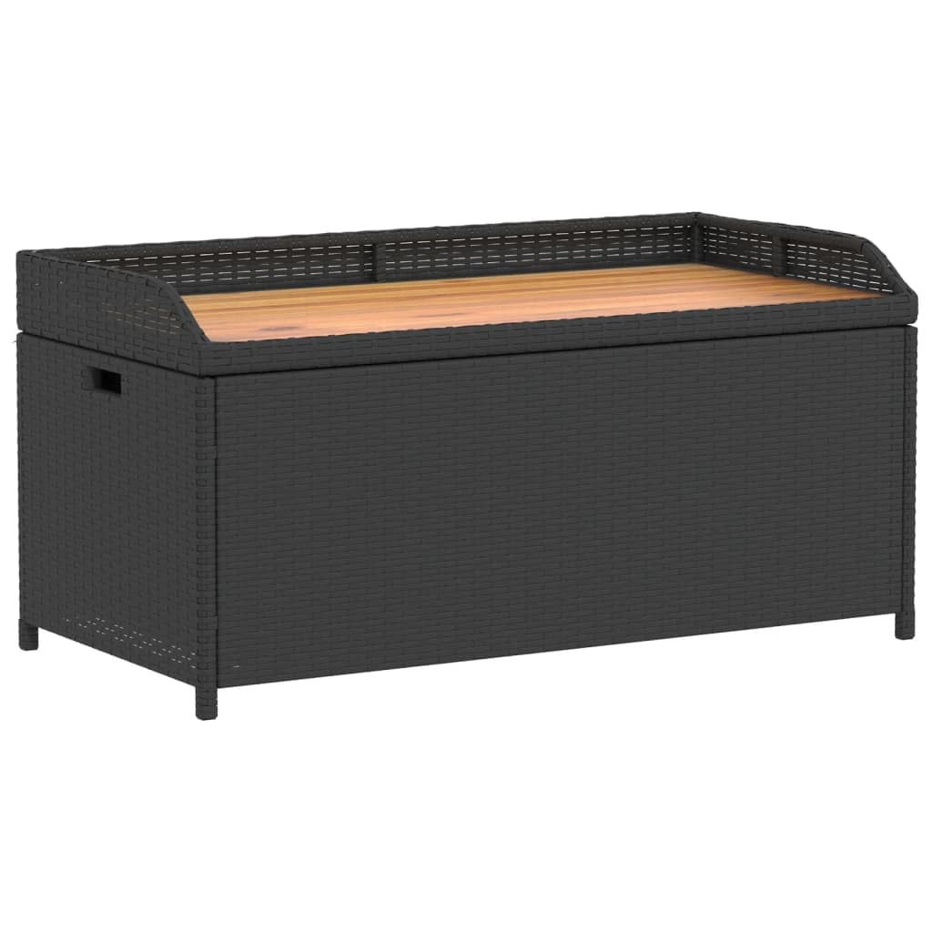 vidaXL Outdoor Storage Bench - Black Poly Rattan & Acacia Wood with Water-Resistant Storage Bag, 39.4&quot;x19.7&quot;x20.5&quot;