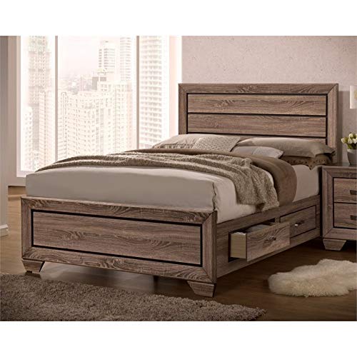 Coaster Home Furnishings Kauffman Transitional Wood Eastern King Size Storage Panel Bed Frame Platform Bed 54-inch Headboard Washed Taupe 204190KE