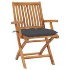 vidaXL Set of 2 Solid Teak Wood Patio Chairs with Thickly Padded Anthracite Cushions, Timeless Stylish Design, Foldable for Space Saving, Suit for Home and Outdoor Use
