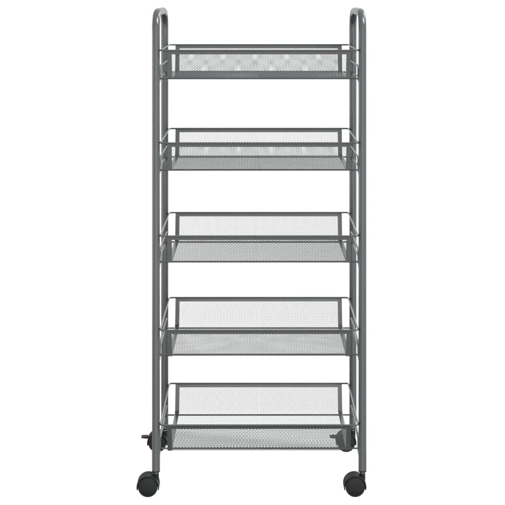 vidaXL 5-Tier Iron Kitchen Trolley in Gray - Versatile Mobile Storage Cart with Removable Mesh Baskets