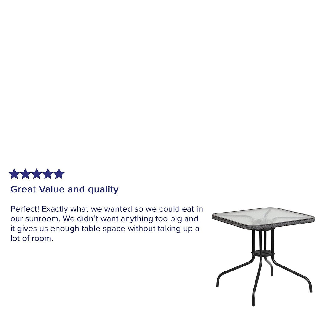Flash Furniture Barker 28'' Square Tempered Glass Metal Table with Gray Rattan Edging