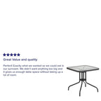Flash Furniture Barker 28'' Square Tempered Glass Metal Table with Gray Rattan Edging
