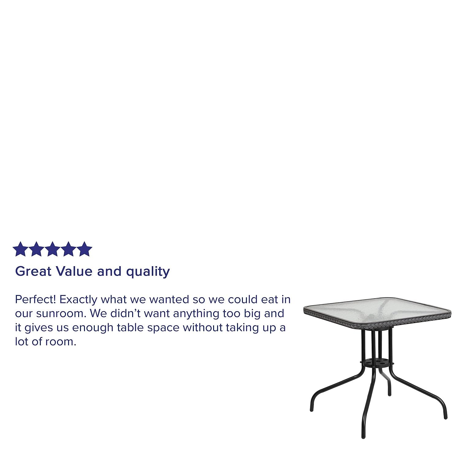 Flash Furniture Barker 28'' Square Tempered Glass Metal Table with Gray Rattan Edging