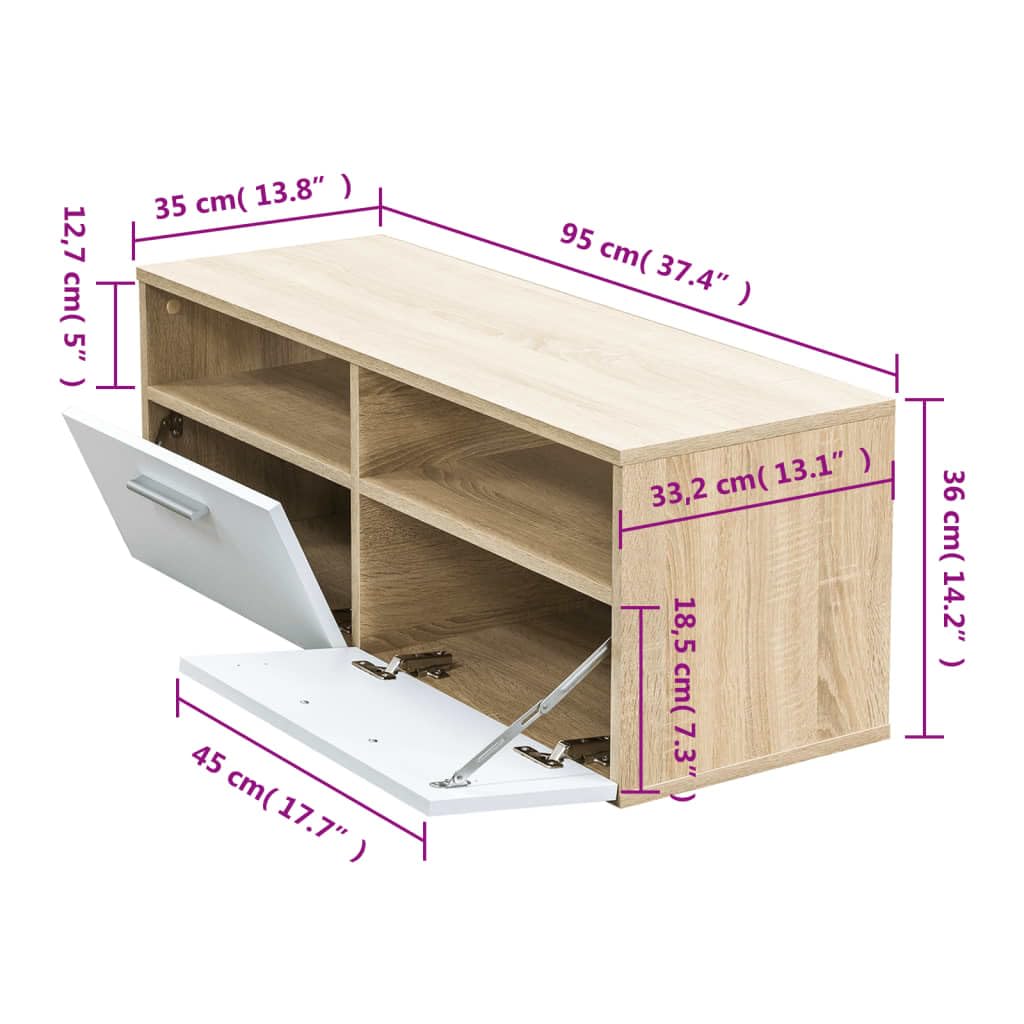 vidaXL Stylish TV Stand, Modern TV Cabinet with Ample Storage Space, Easy Assembly, Wood Dust Warning, Engineered Wood and PVC Edges, Perfect for Living Room or Bedroom, Oak and White Finish