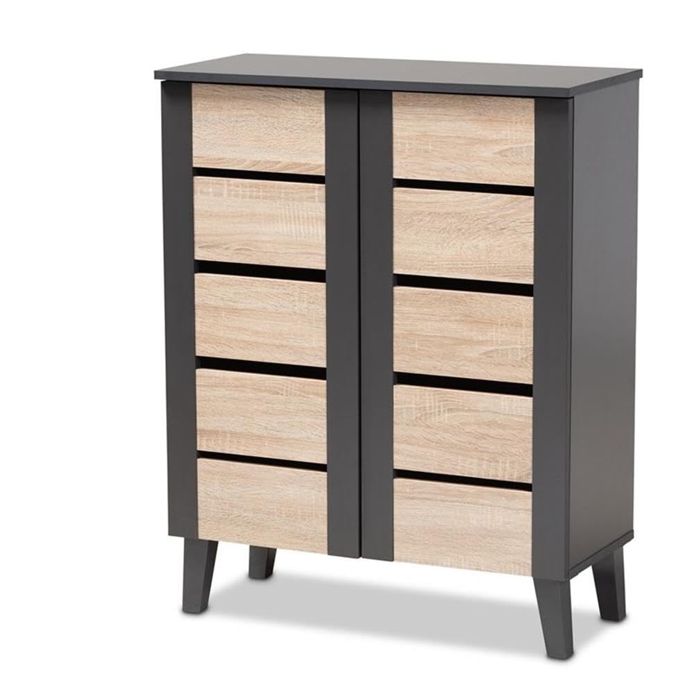 Baxton Studio Melle Modern And Contemporary Two-Tone Oak Brown And Dark Gray 2-Door Wood Entryway Shoe Storage Cabinet