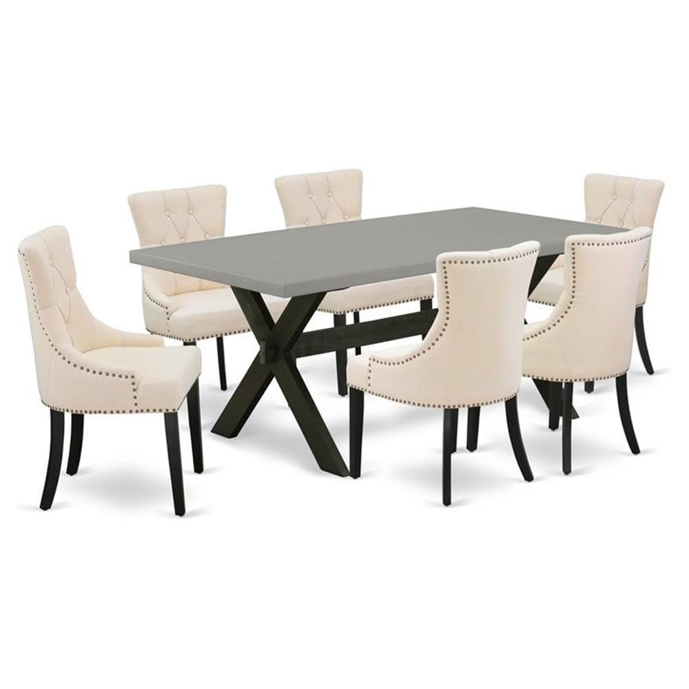 East West Furniture X697Fr102-7 7 Piece Dinette Set Consist Of A Rectangle Dining Room Table With X-Legs And 6 Light Beige Linen Fabric Parson Dining Chairs, 40X72 Inch, Multi-Color